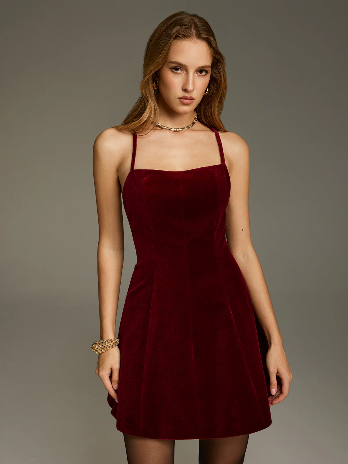 Crossover Back Velvet Cami Mini Dress - Image 5