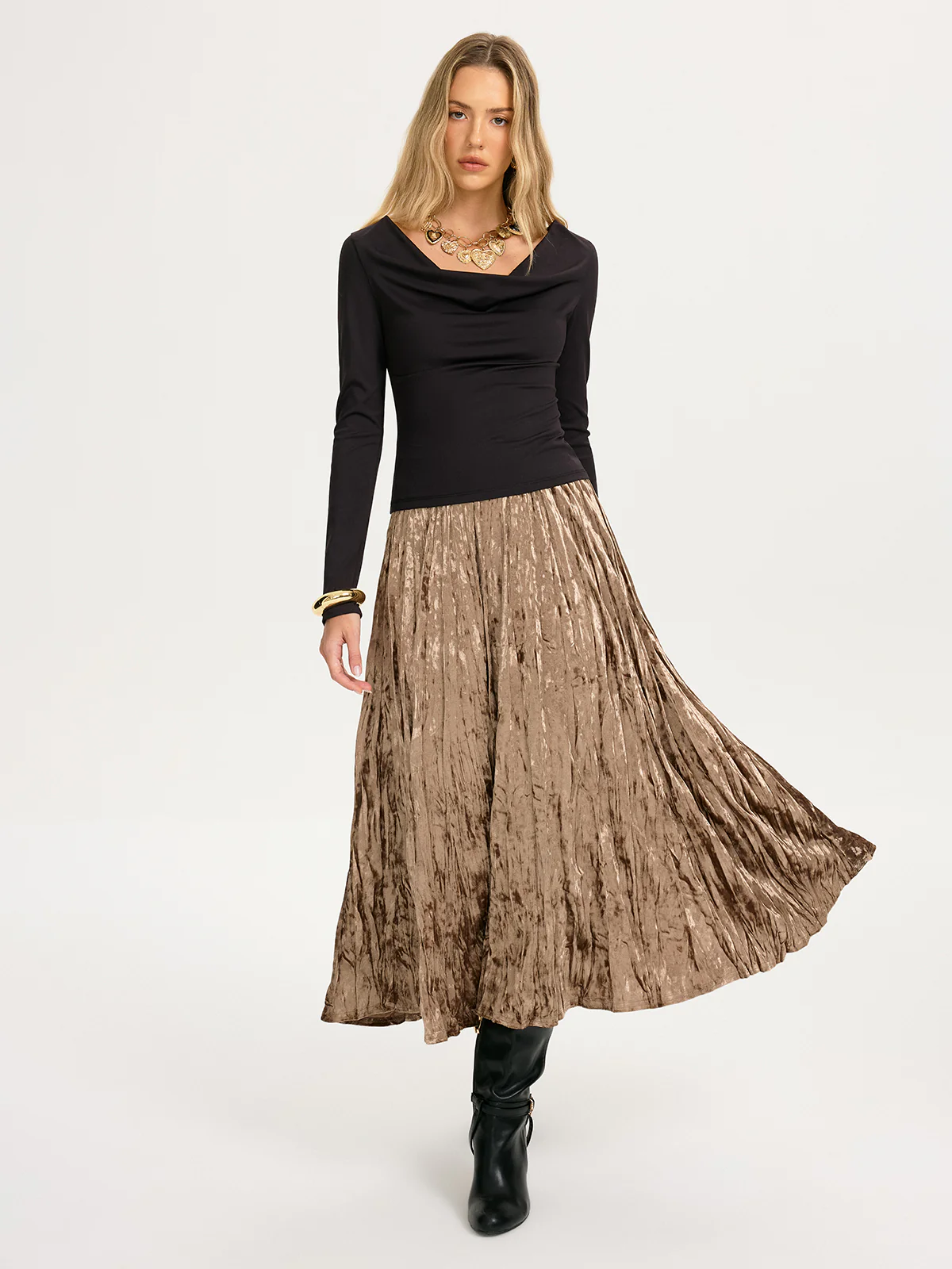 Crushed Velvet Elastic-Waist Maxi Skirt - Image 2