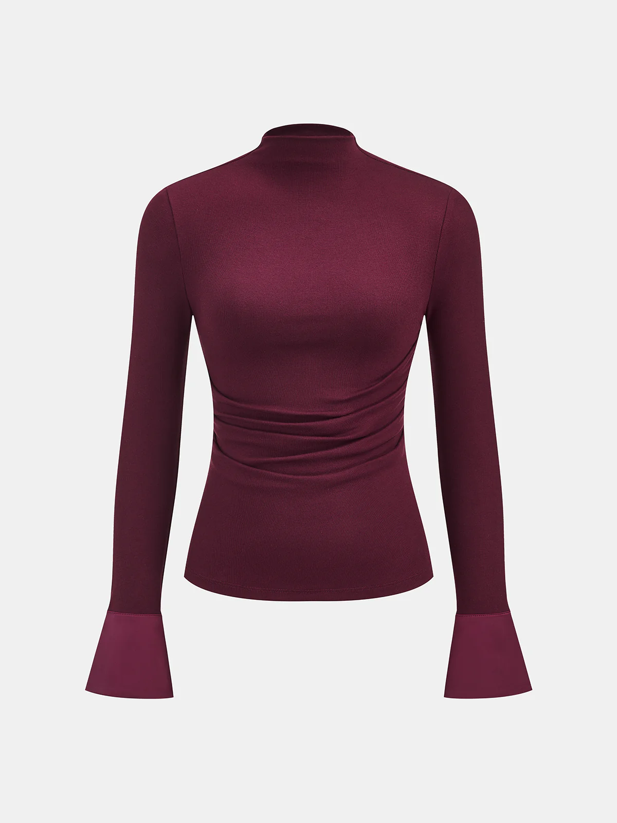 Cuff Panel Mock Neck Ruched Top