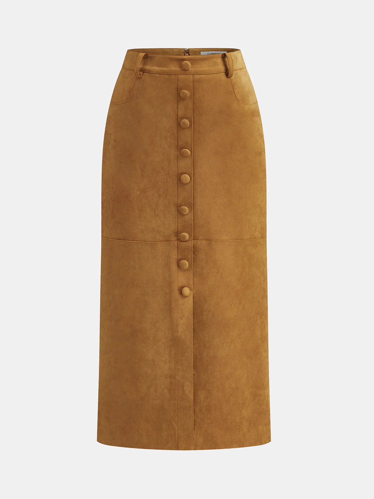 Decorative Button Suede Effect Slit Midi Skirt - Image 2