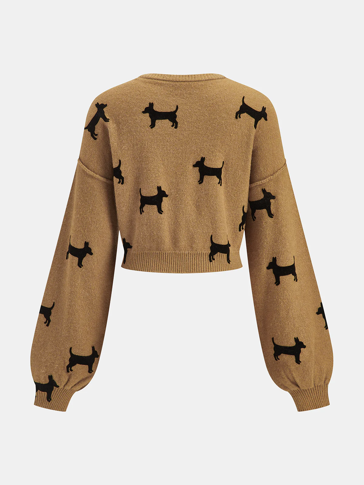 Dog-Print Balloon Sleeve Cropped Sweater - Image 2