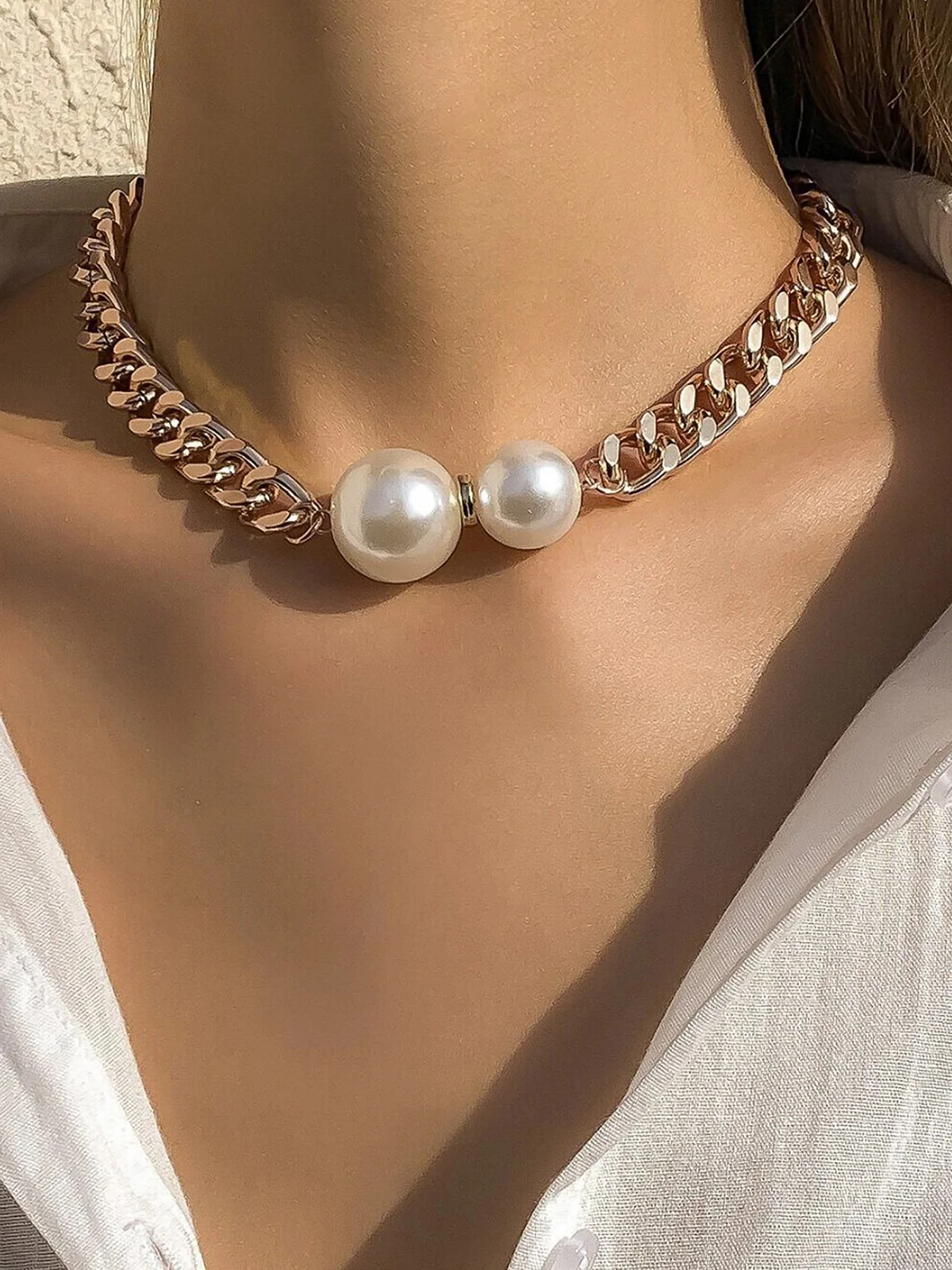 Double Pearl Chain Necklace - Image 2