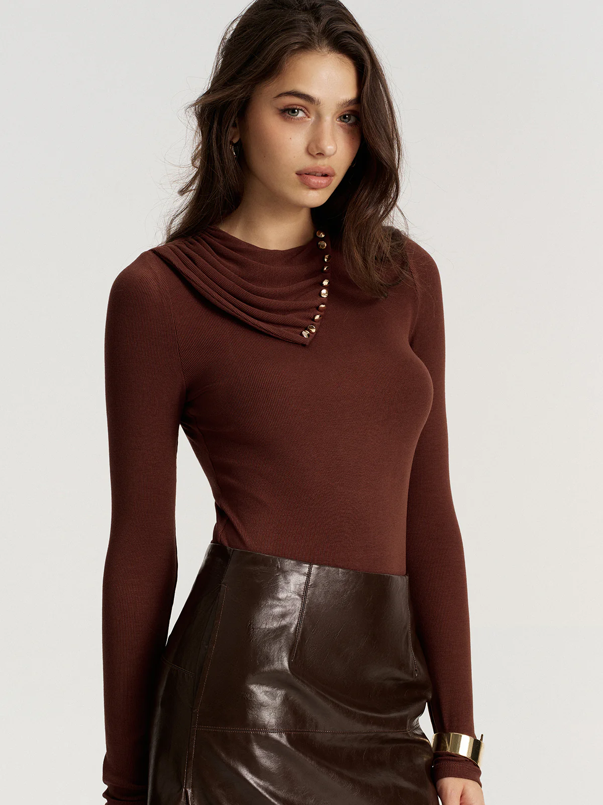 Drape Collar Backless Ribbed Knit Top - Image 5