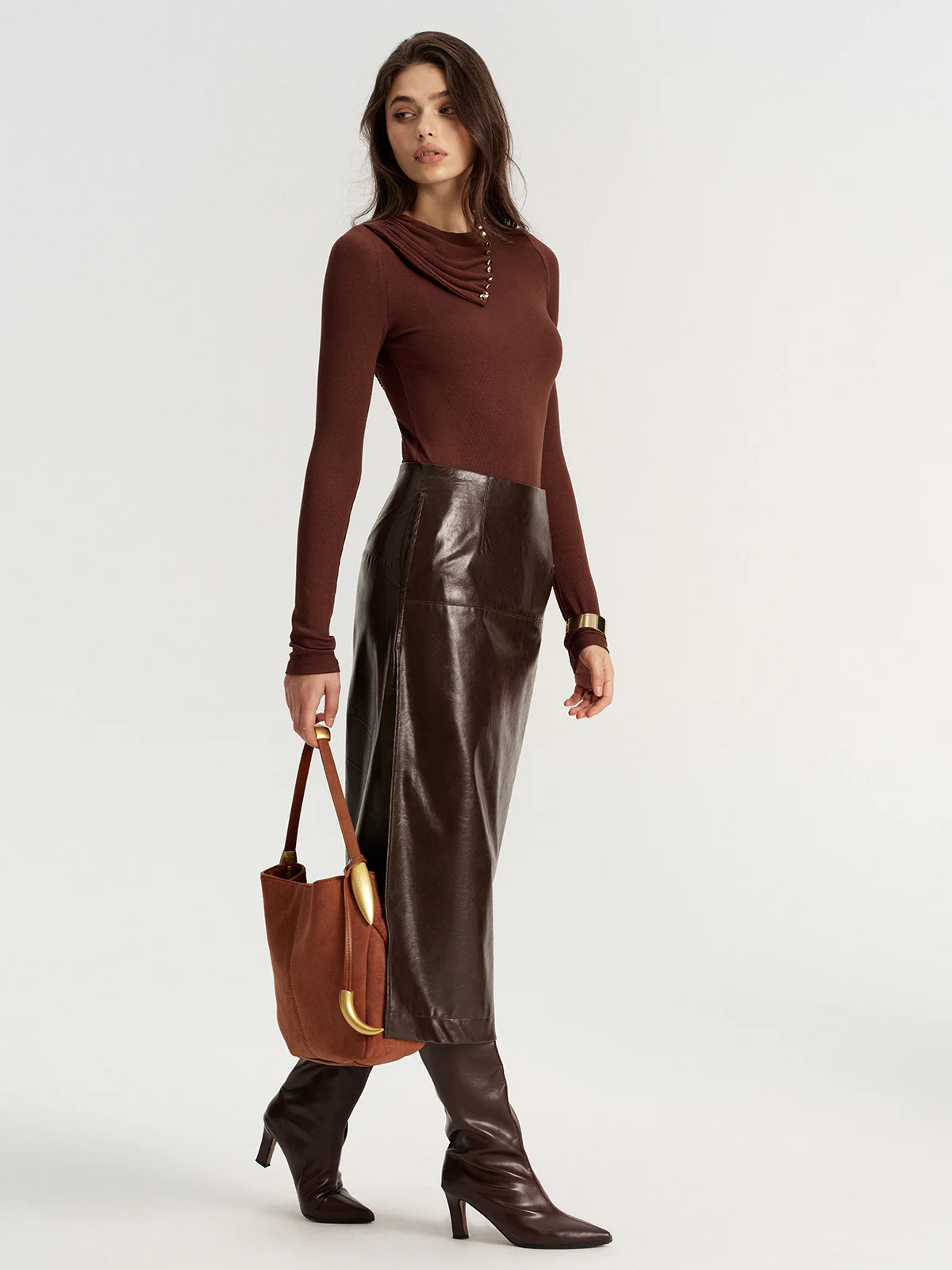 Drape Collar Backless Ribbed Knit Top - Image 6