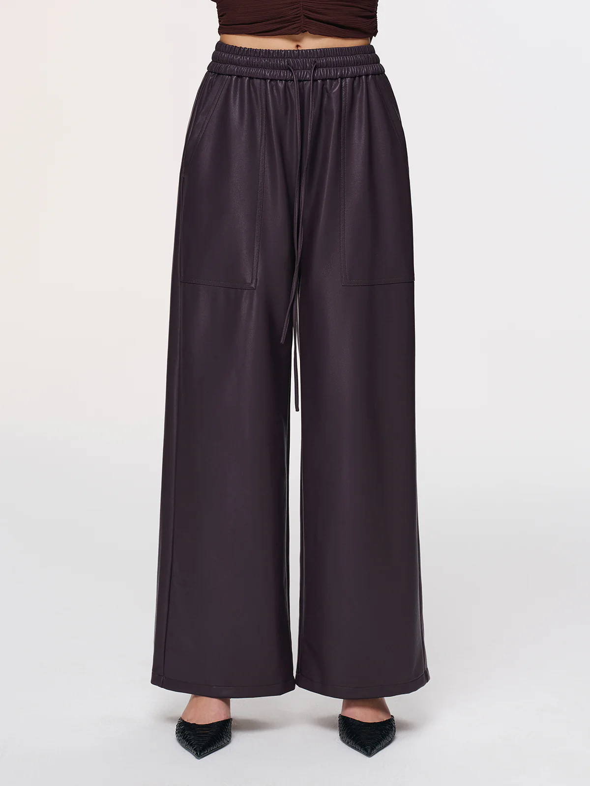 Elastic Waistband Faux Leather Pants