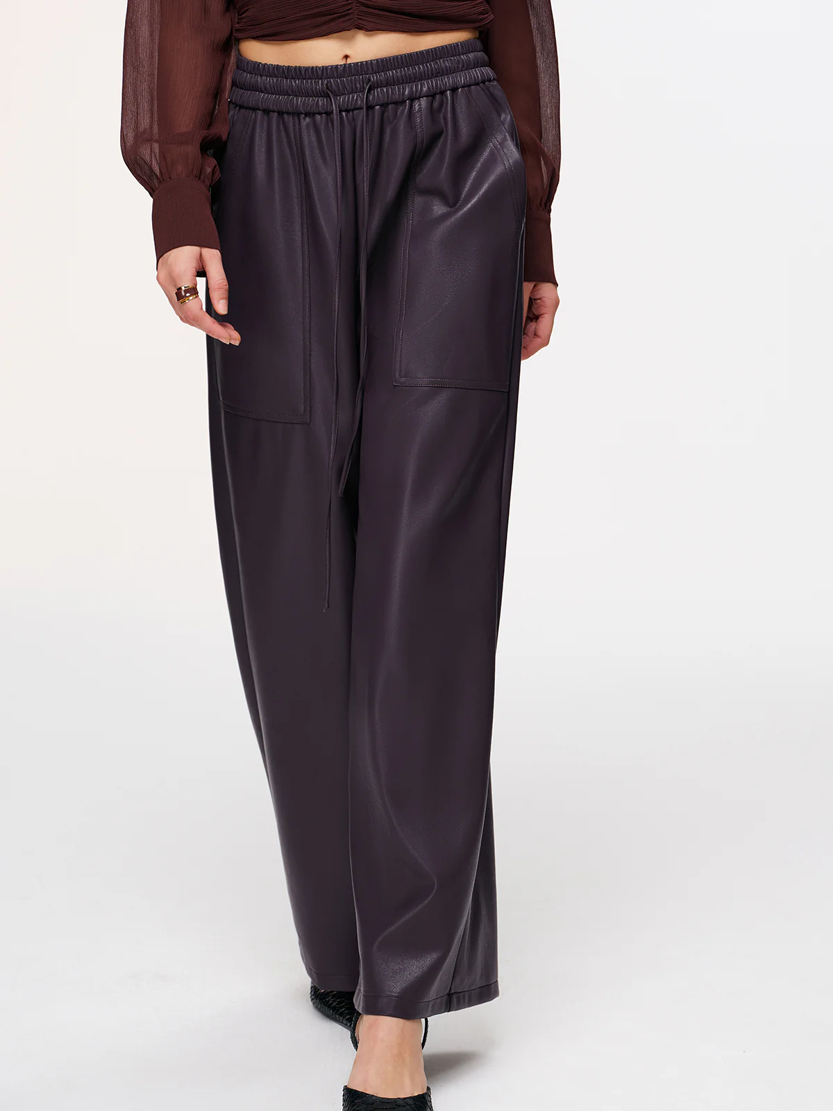 Elastic Waistband Faux Leather Pants - Image 4
