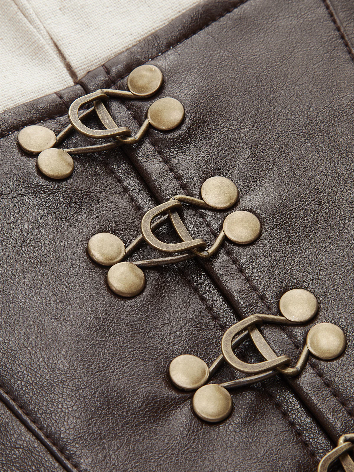 Faux Leather Corset Panel Cotton-Linen Shirt - Image 4