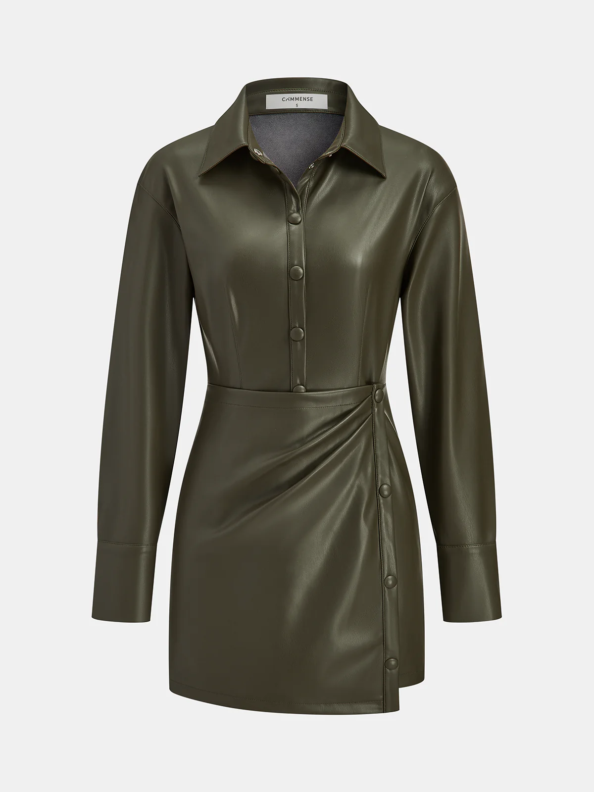 Faux Leather Shirt Dress with Draped Detail
