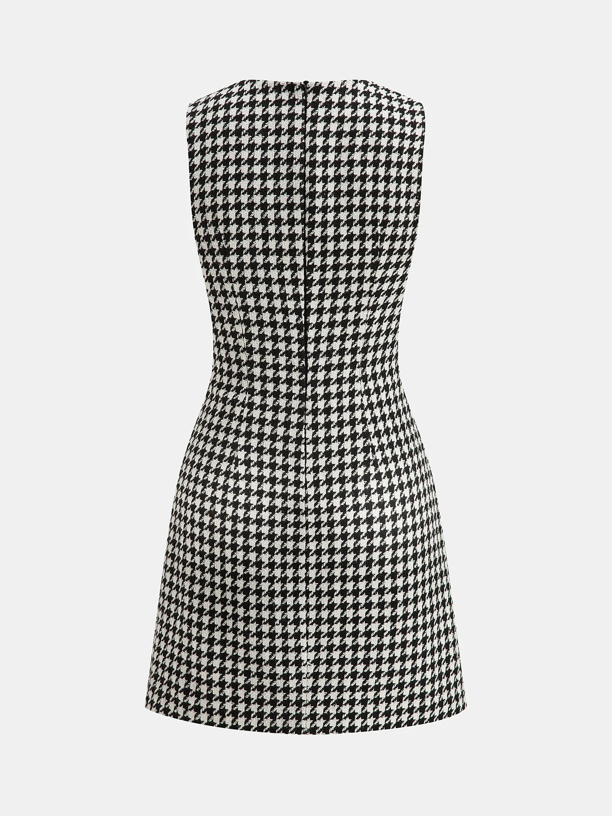 Faux Leather Trim Houndstooth Sleeveless Dress - Image 2