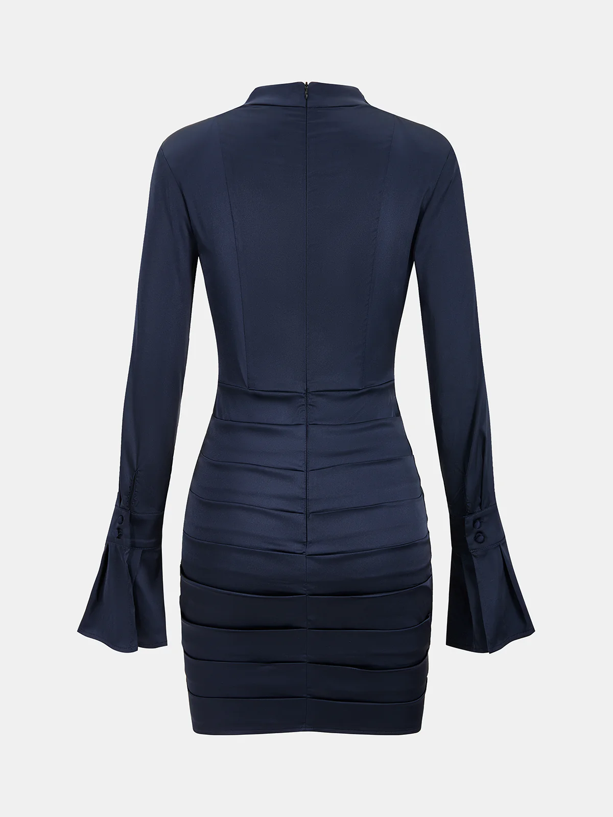 Flared Sleeve Satin Pleated Bodycon Mini Dress - Image 2