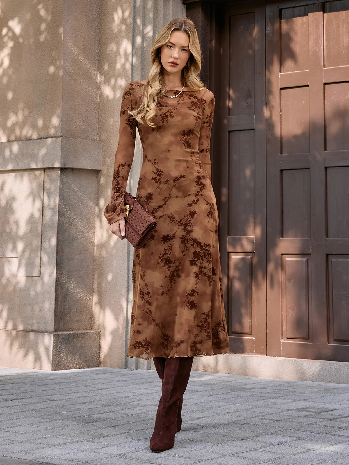 Flocked Floral Maxi Dress with Long Camisole - Image 2
