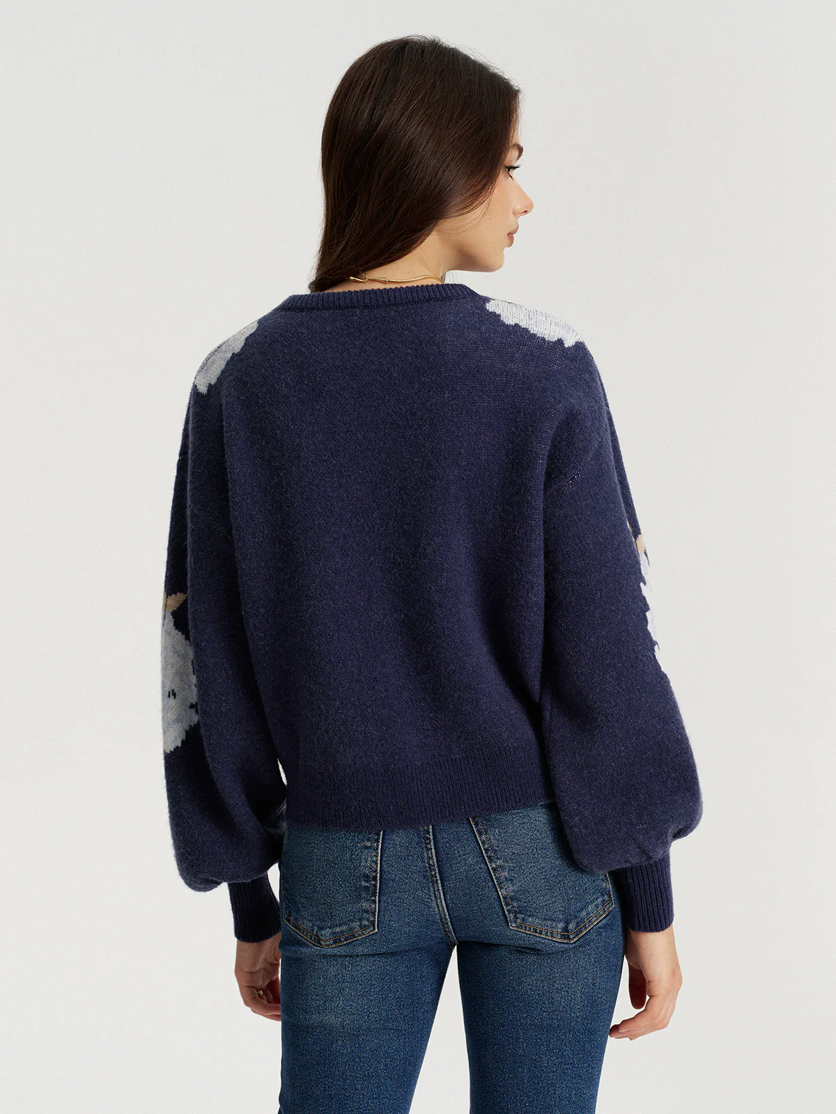 Floral Jacquard Balloon Sleeve Knit Top - Image 6