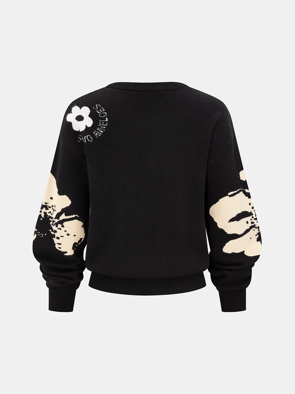 Floral Pattern Crew Neck Knit Sweater - Image 3