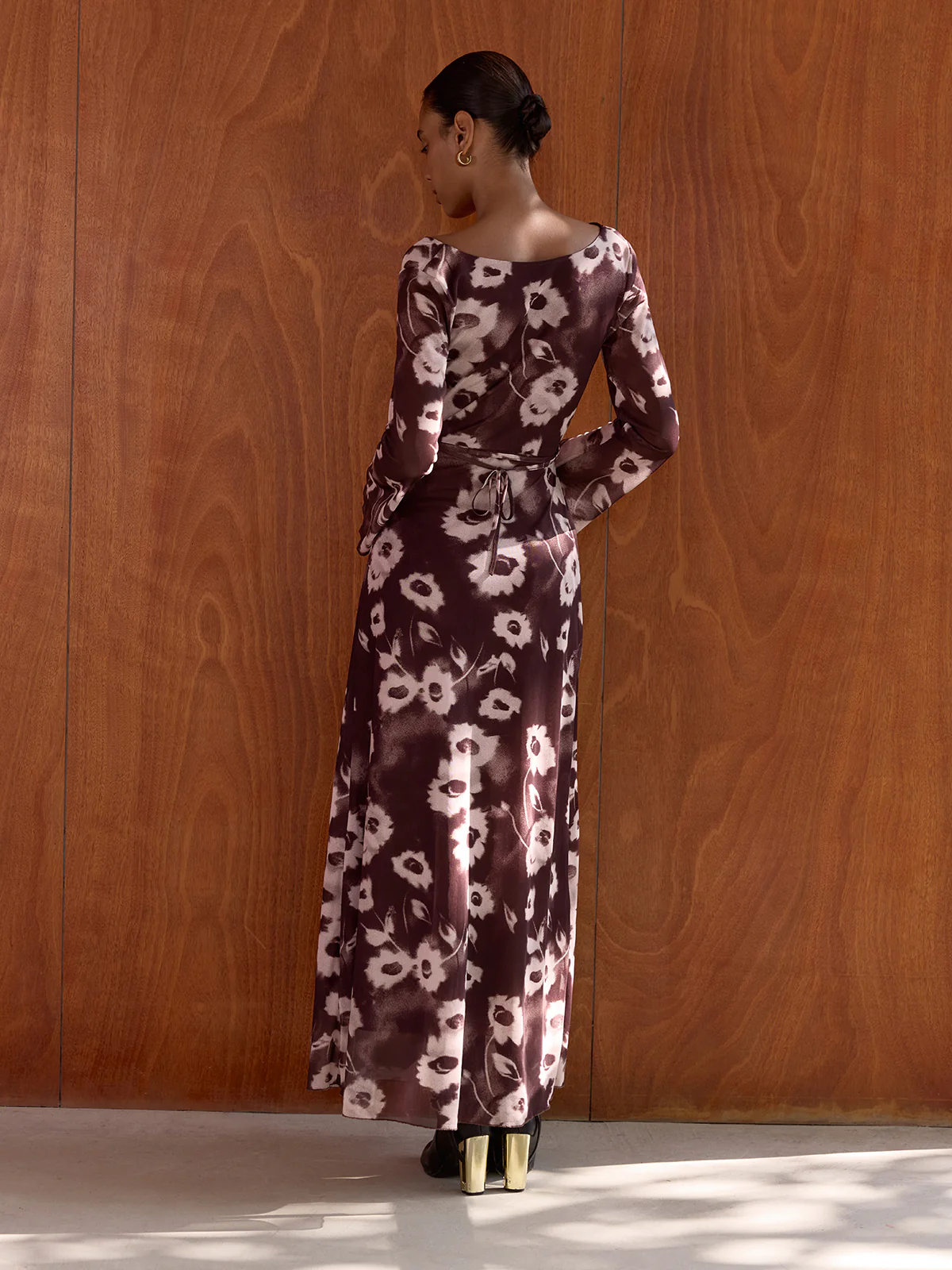Floral Print Mesh Cowl Neck Maxi Dress - Image 4