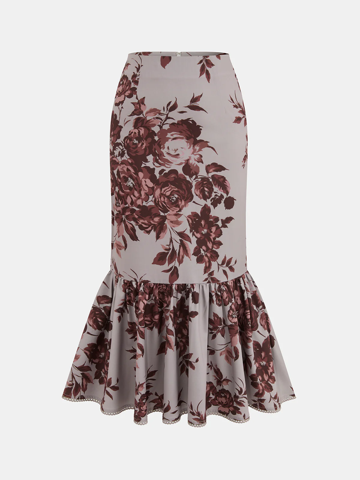 Floral Print Peplum Top & Mermaid Skirt Set - Image 4