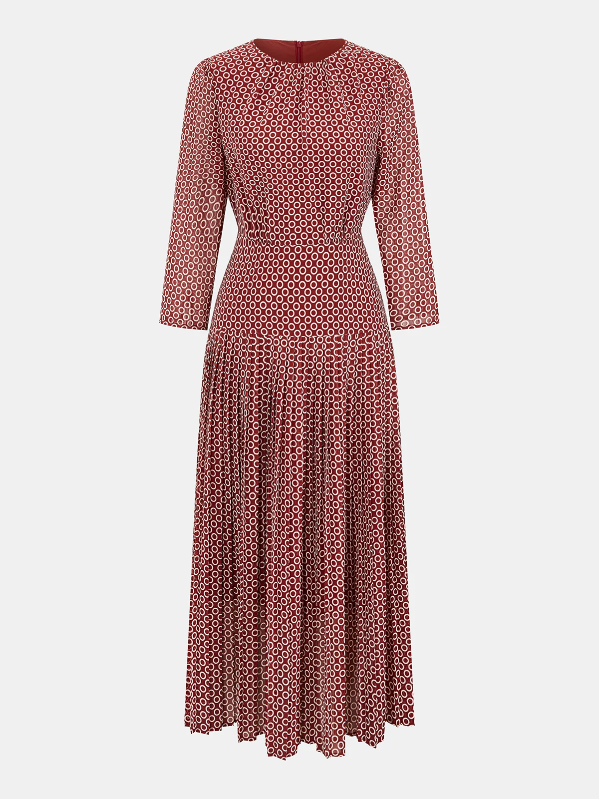 Geometric Print Chiffon Pleated Maxi Dress