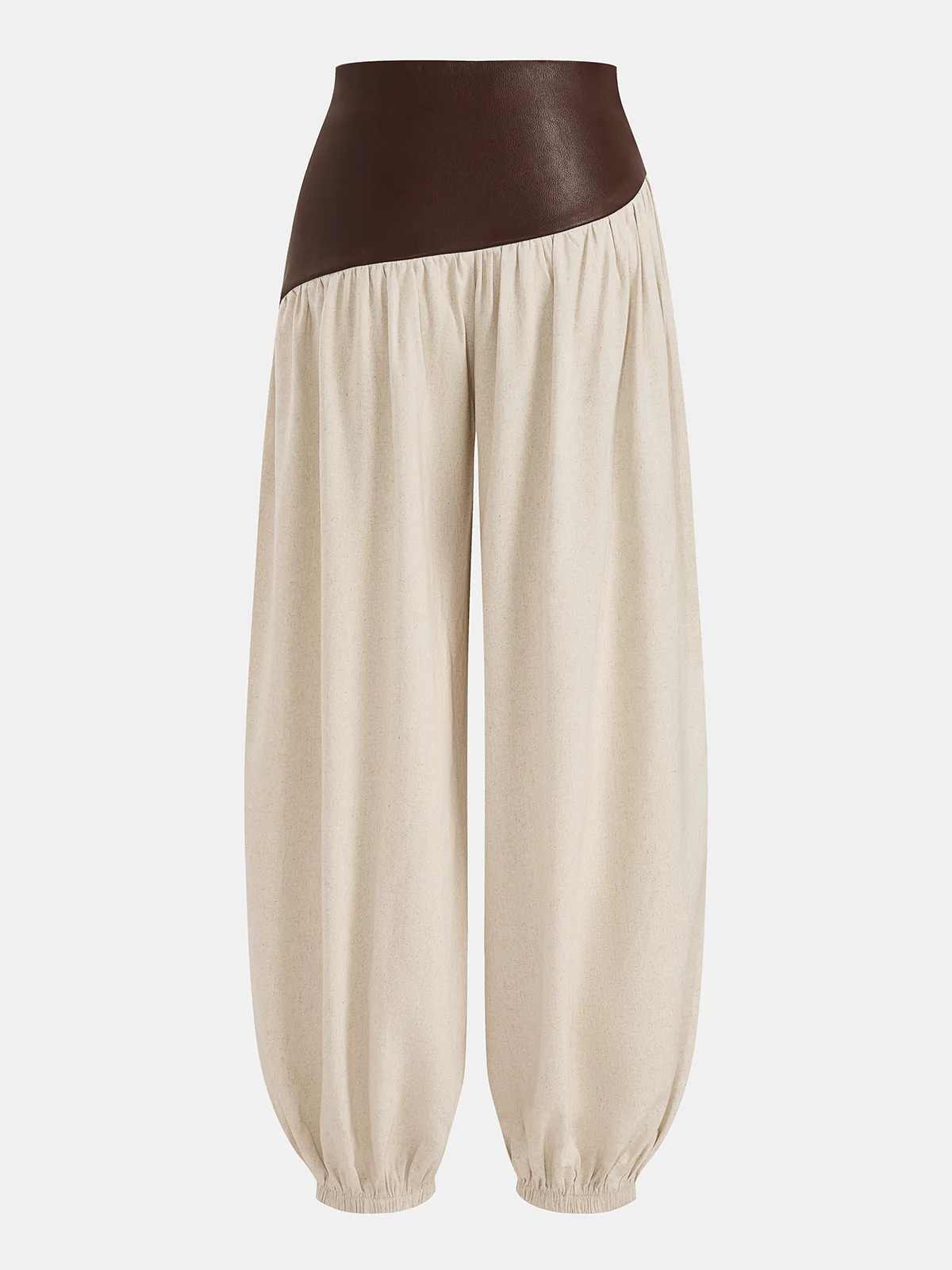 High Waist Faux Leather Panel Balloon Pants - Image 2