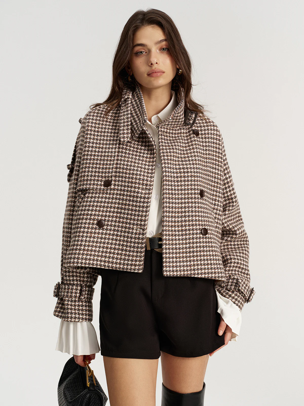 Houndstooth Double-Breasted Tweed Coat - Image 4