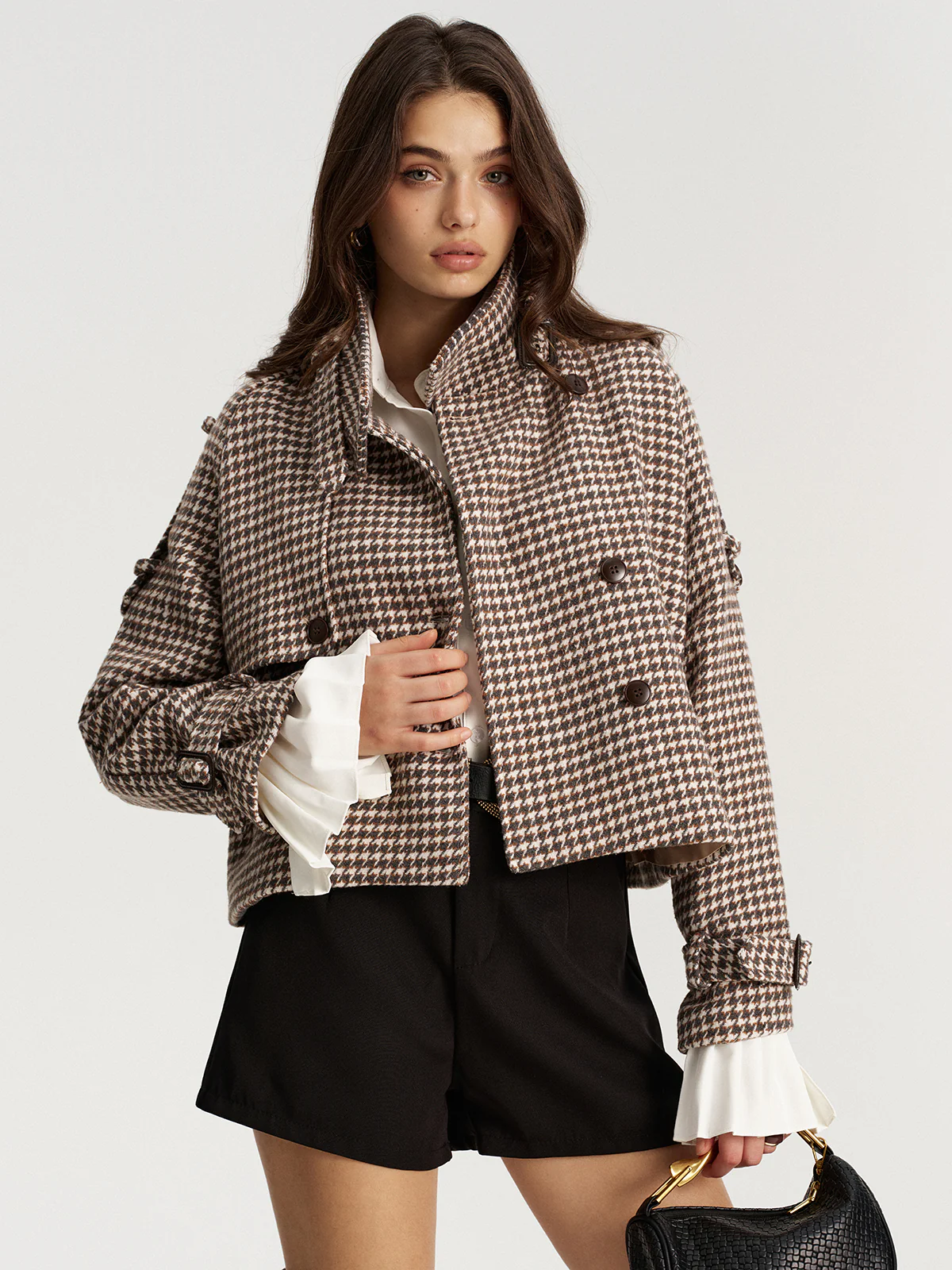 Houndstooth Double-Breasted Tweed Coat - Image 5