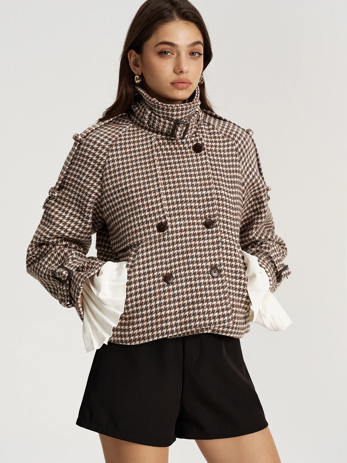 Houndstooth Double-Breasted Tweed Coat - Image 6