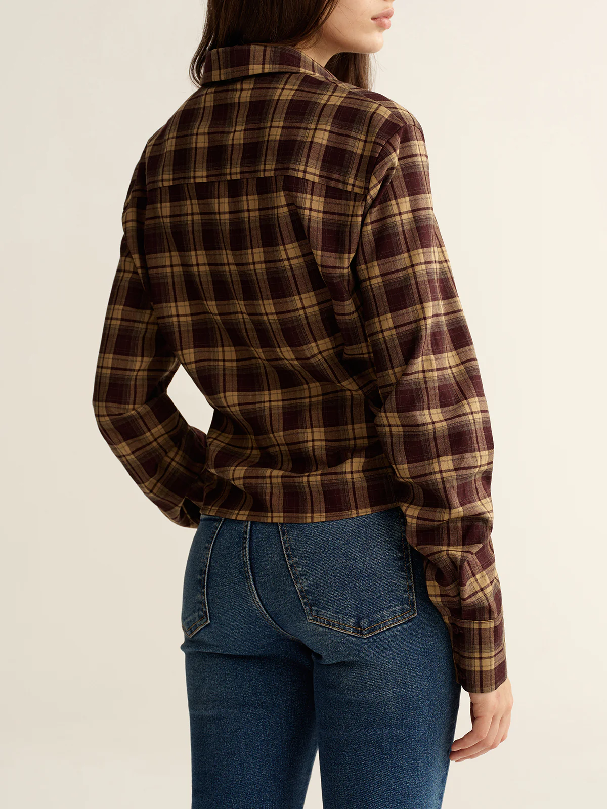 Knot Detail Button-Front Plaid Cropped Shirt - Image 3