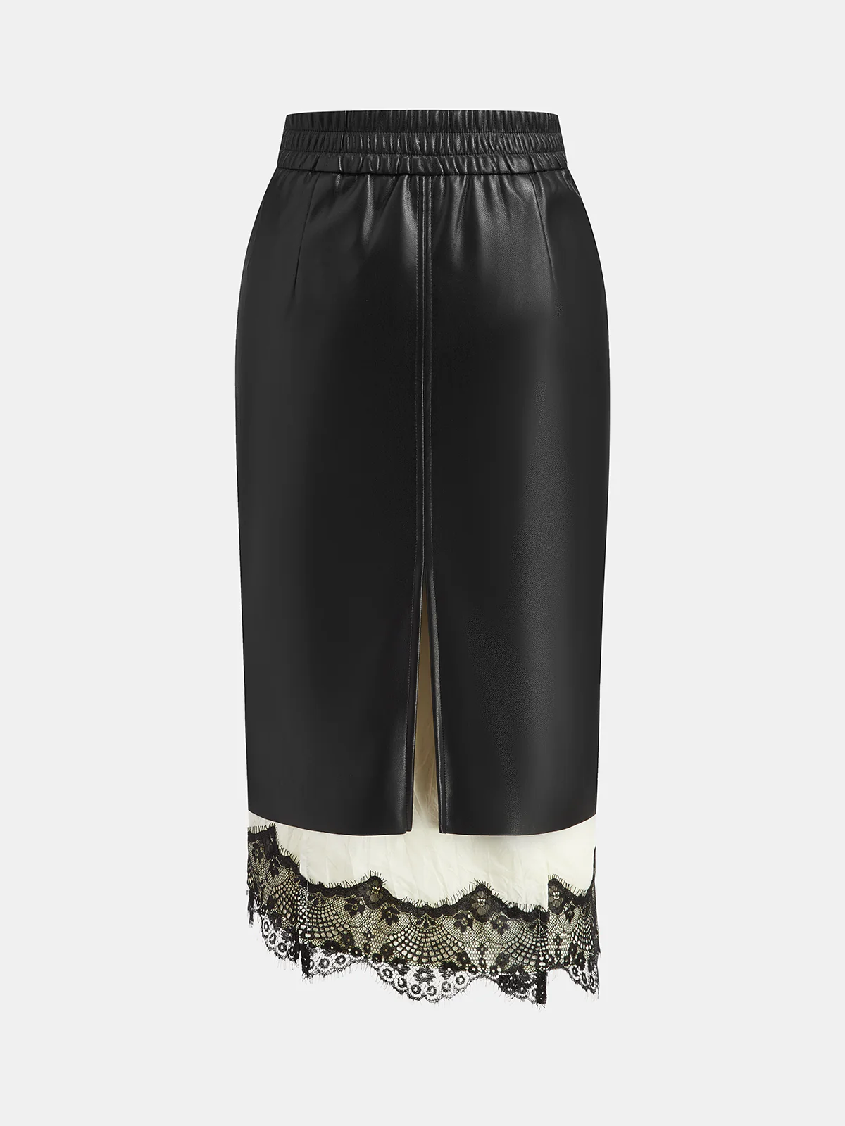 Lace Hem Faux Leather Midi Skirt - Image 2