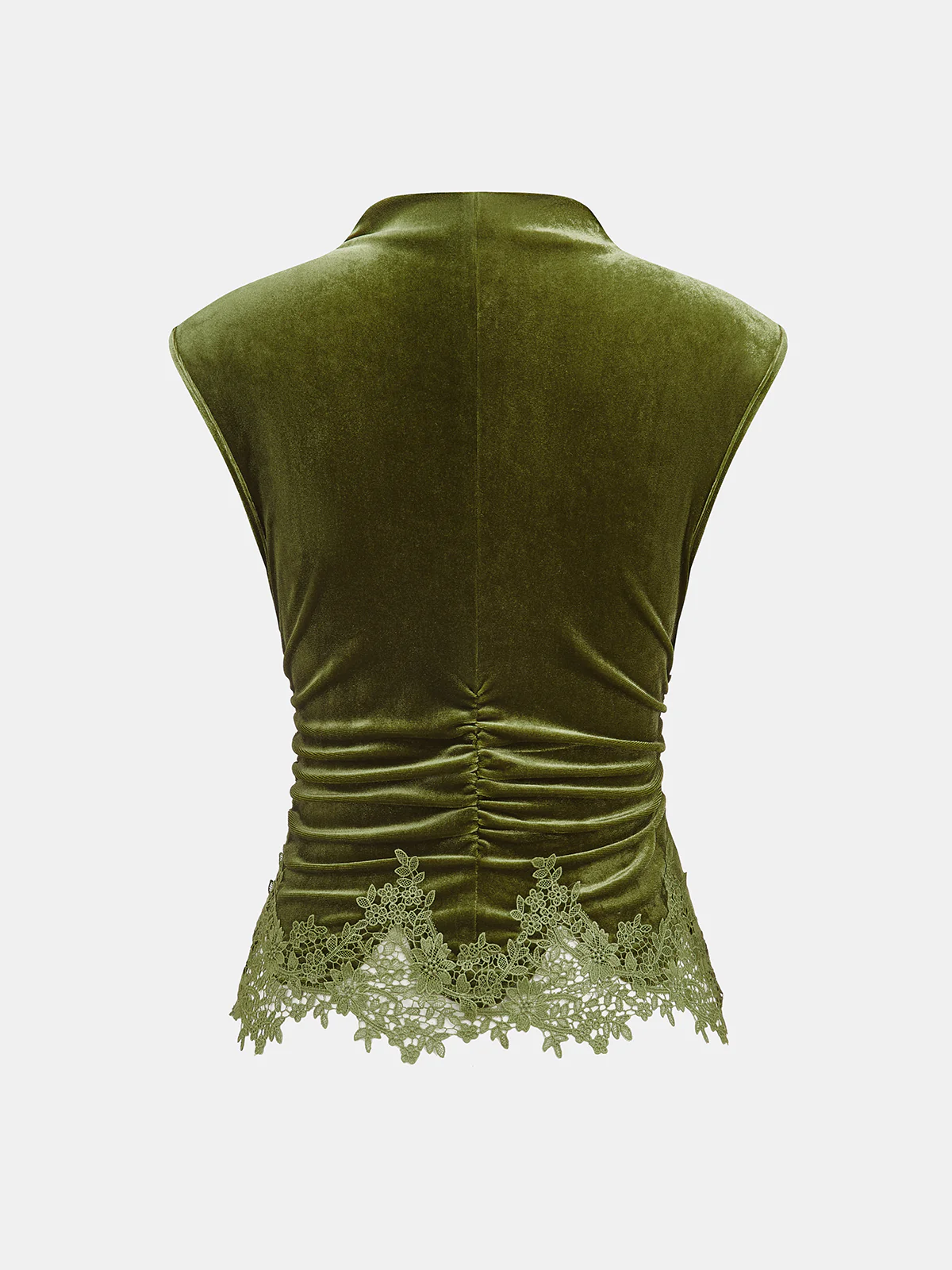 Lace Hem Ruched Velvet Sleeveless Top - Image 2