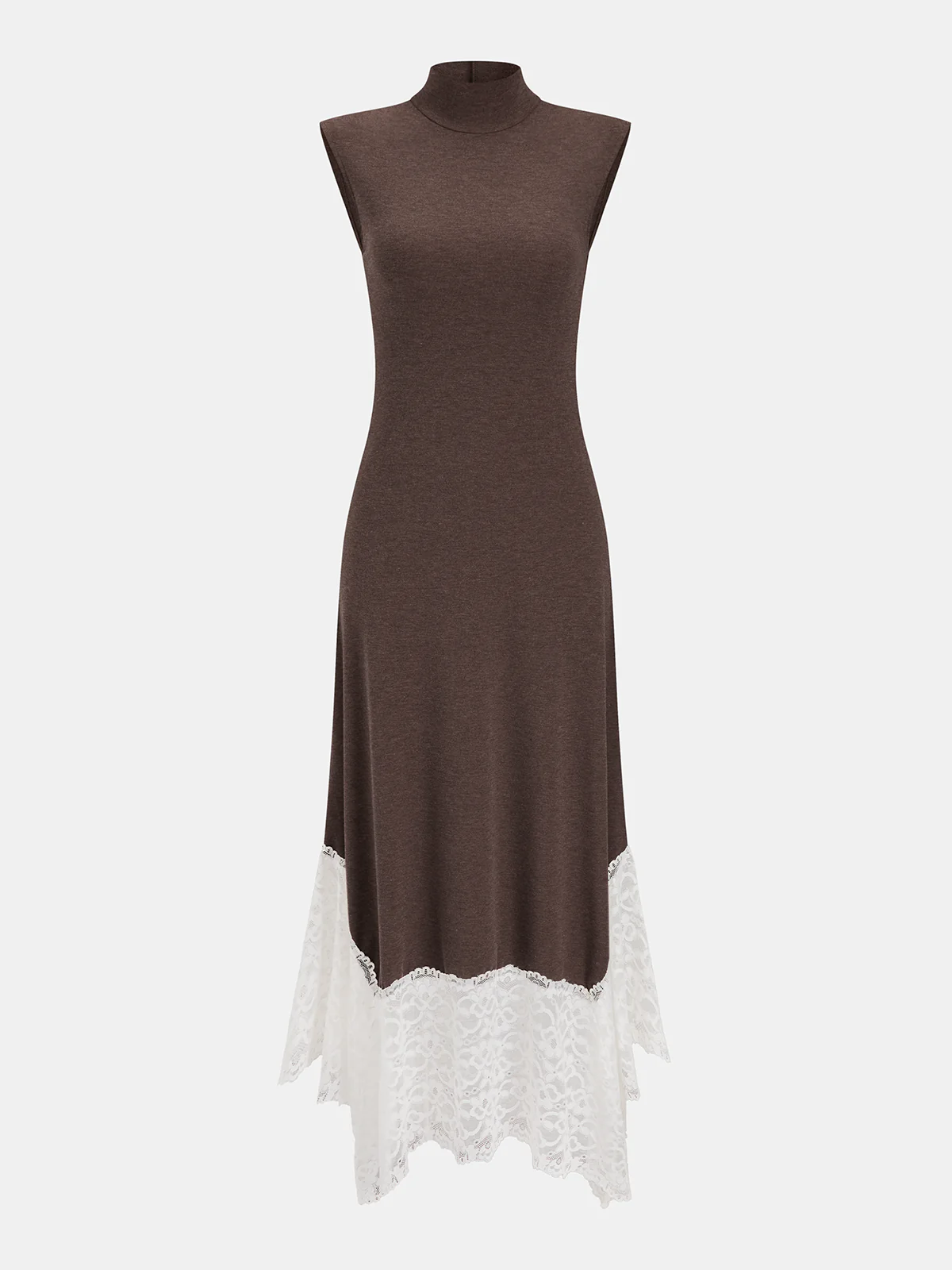 Lace Hem Sleeveless Turtleneck Maxi Dress - Image 2