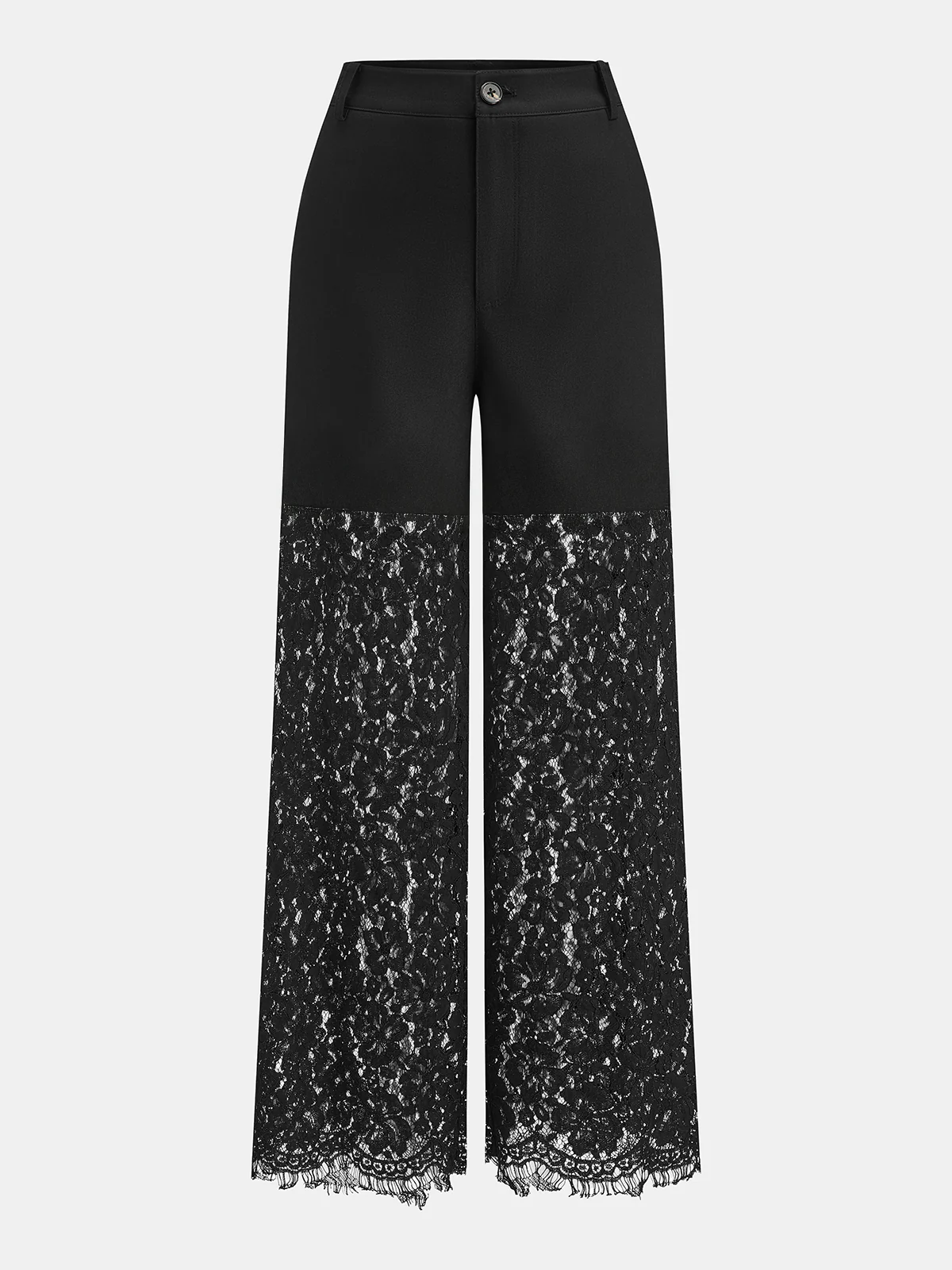 Lace Panel Straight-Leg Pants