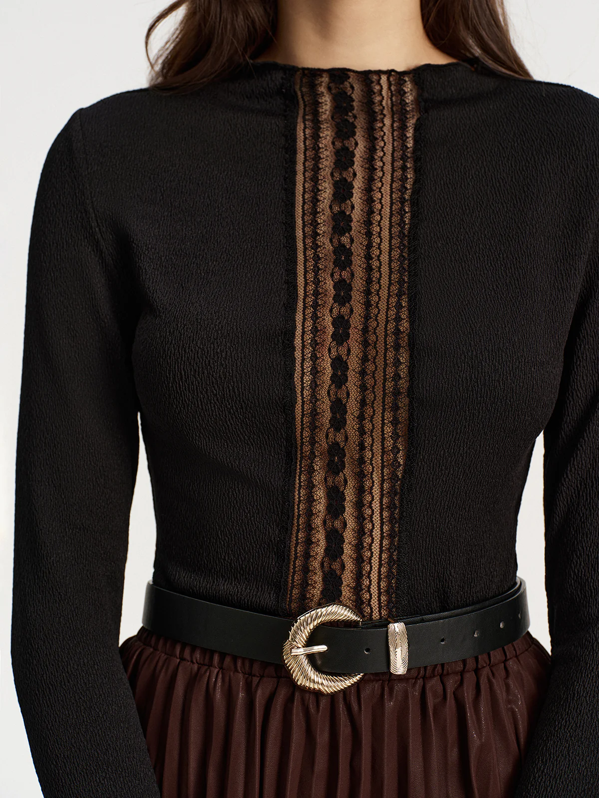 Lace Panel Textured Top - Image 2