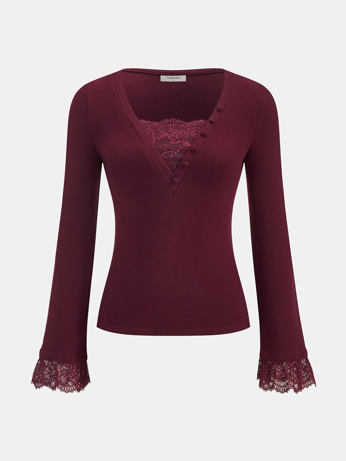 Lace Panel V-Neck Long-Sleeve Top
