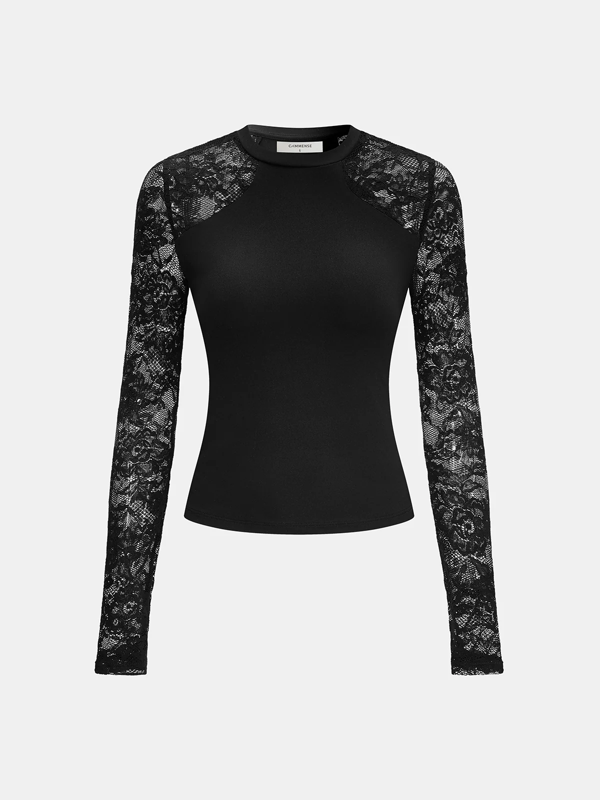 Lace-Sleeve Fitted Long-Sleeve Top