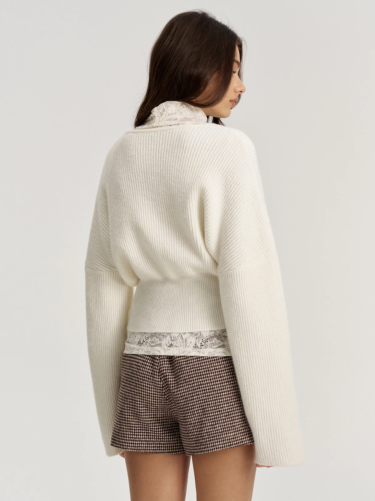 Lace Top and V Neck Sweater Two Piece Set - Image 6