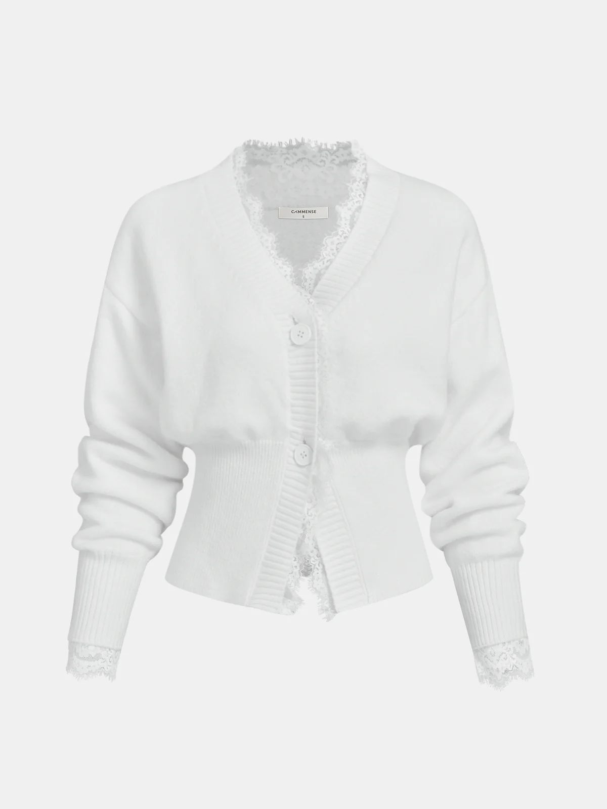 Lace Trim Buttoned Cropped Knit Cardigan - Image 2