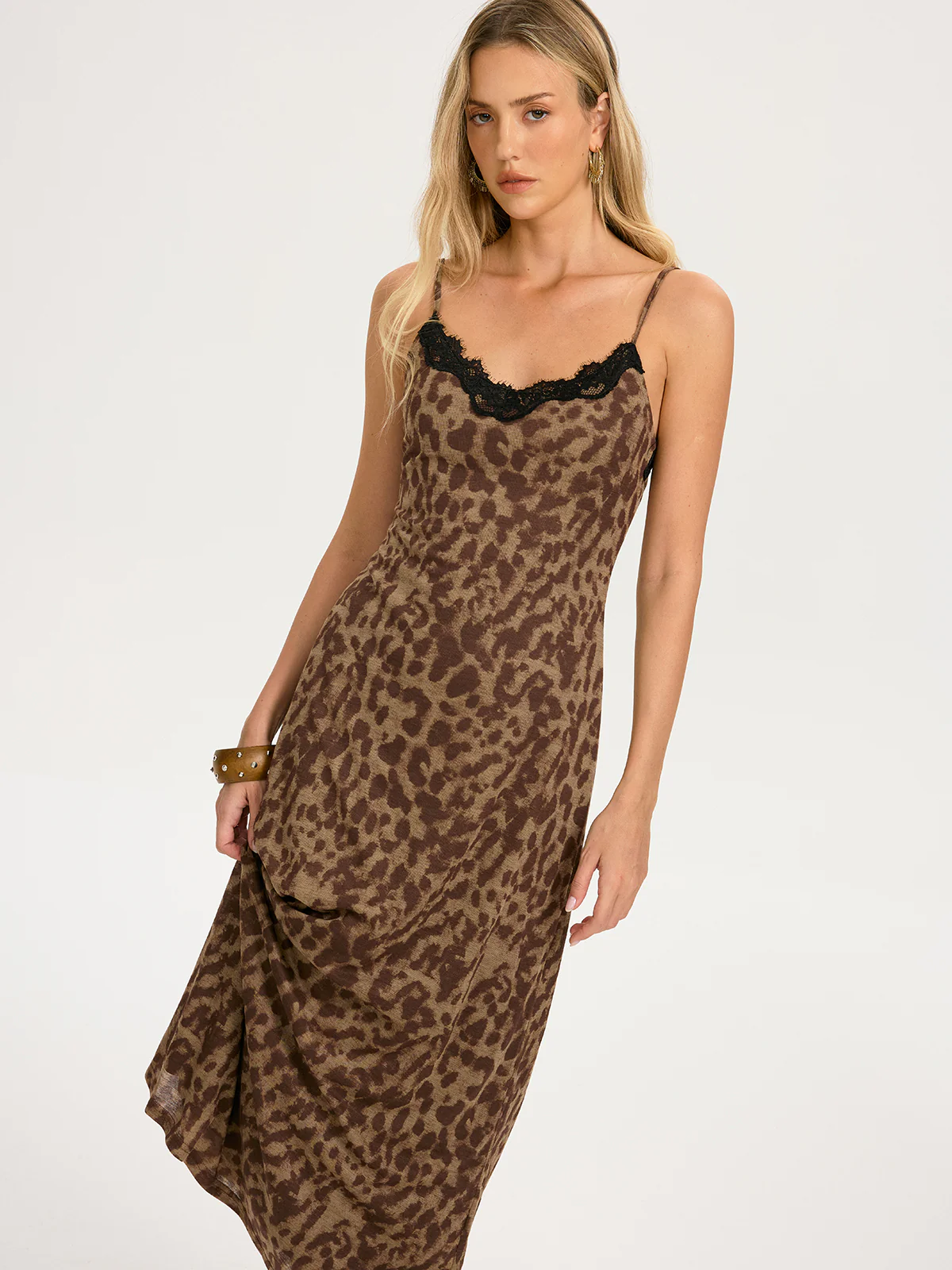 Lace Trim Leopard-Print Cami Maxi Dress - Image 4
