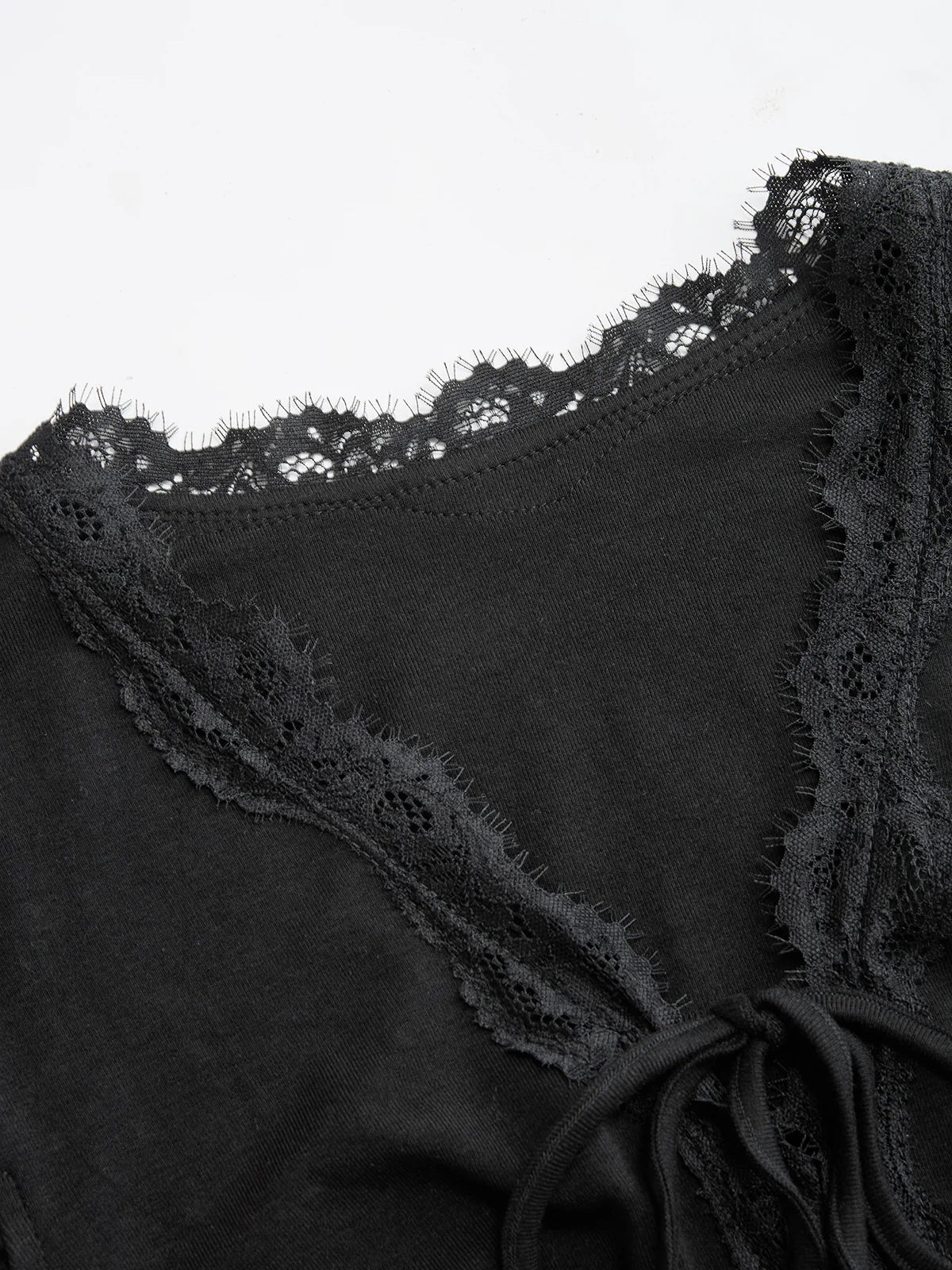 Lace Trim Tie-Front Fitted Short-Sleeve Top - Image 5
