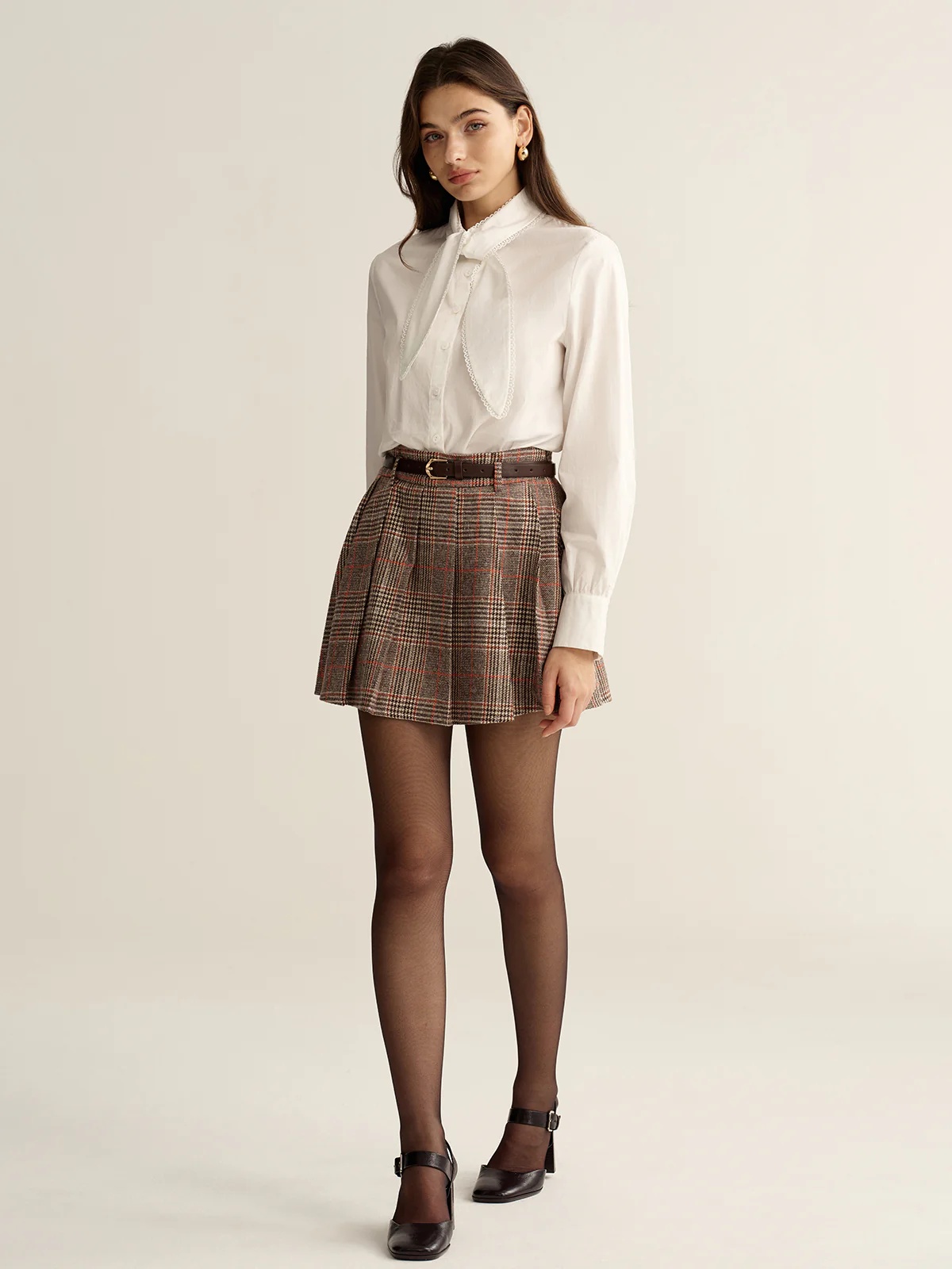 Lace-Trim Tie Neck Cotton Blouse - Image 4