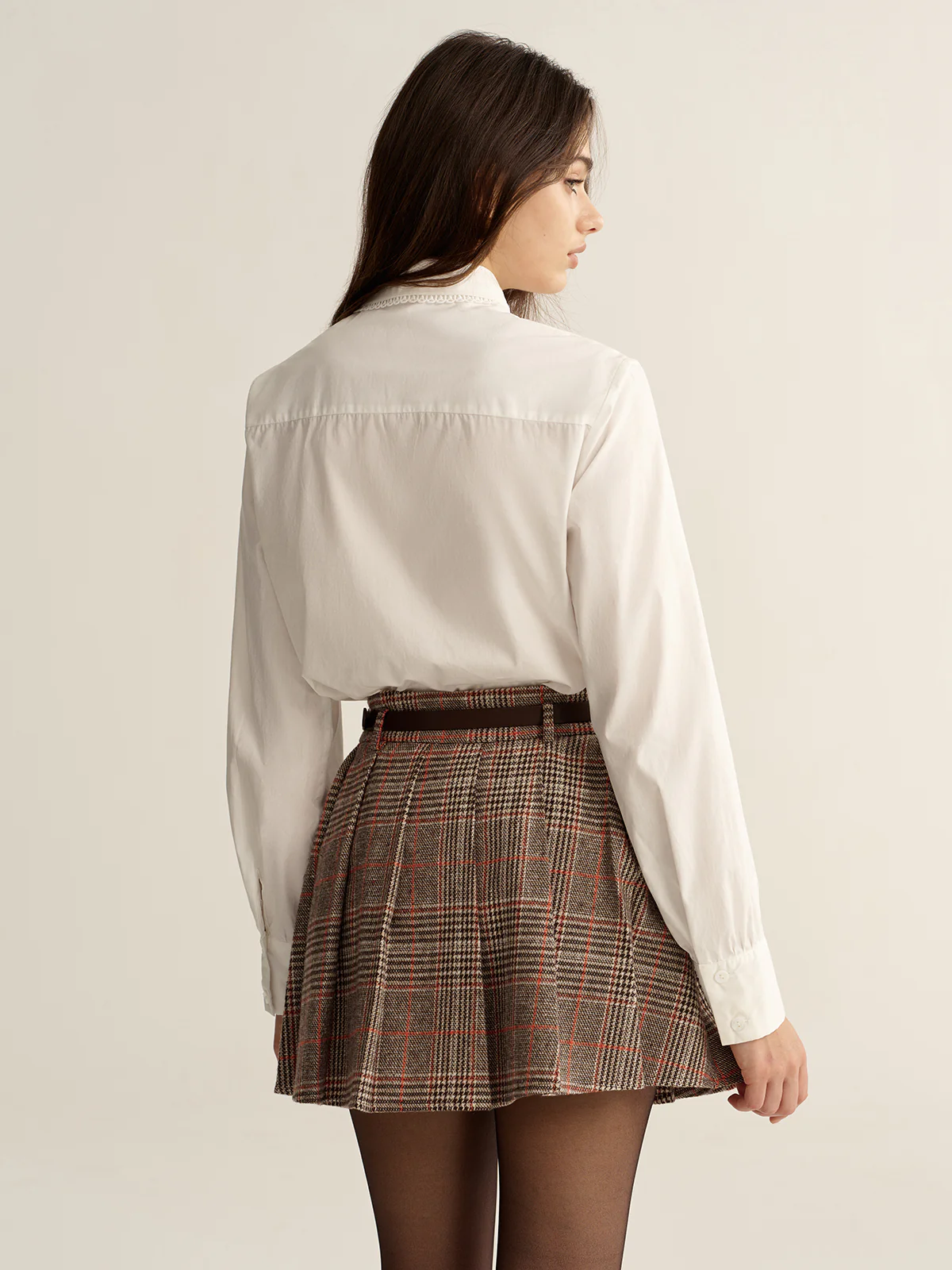 Lace-Trim Tie Neck Cotton Blouse - Image 6