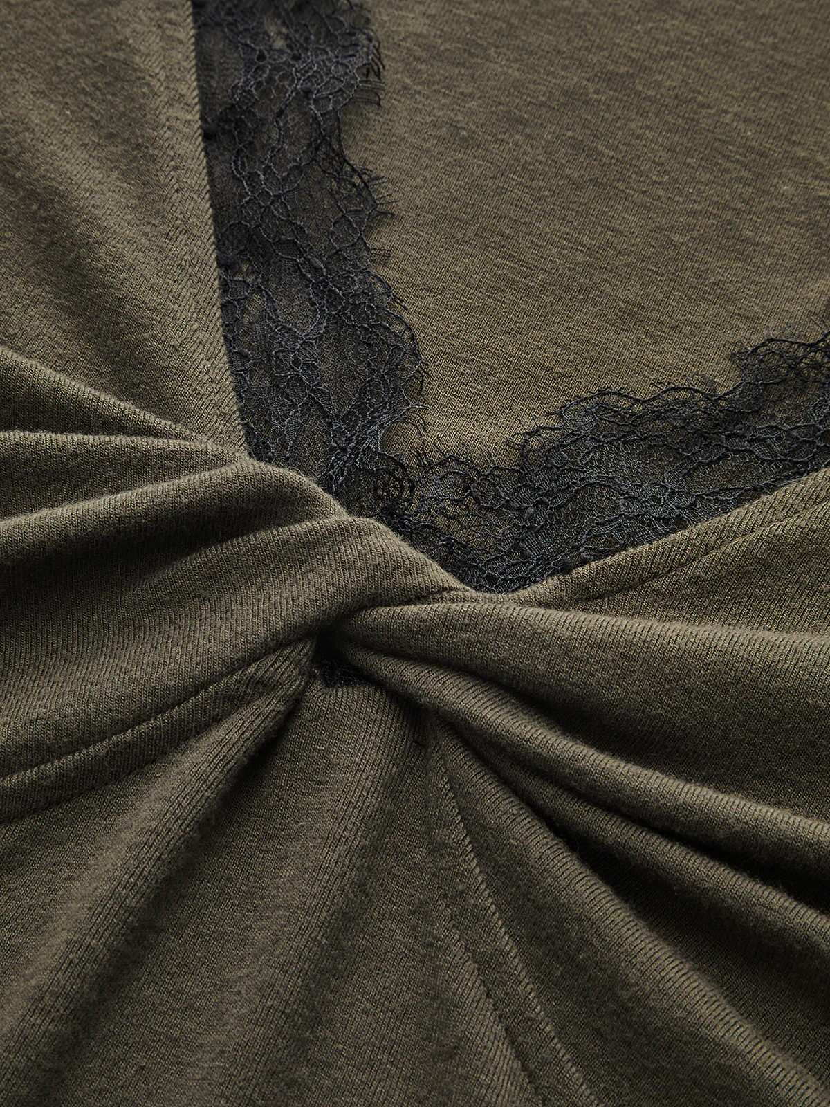 Lace Trim V-Neck Twist Long-Sleeve Top - Image 4