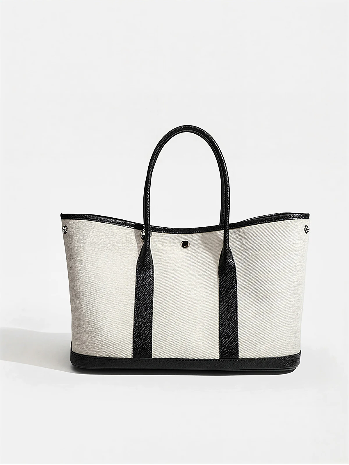 Large-Capacity PU Panel Canvas Tote Bag - Image 4