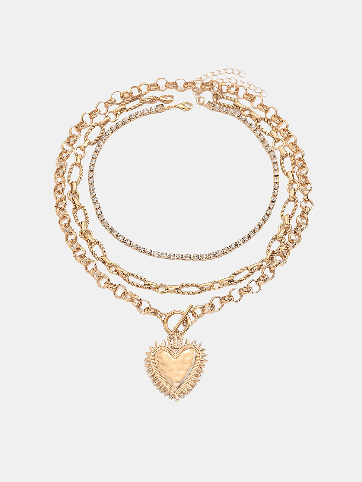 Layered Chain Heart Rhinestone Necklace - Image 2