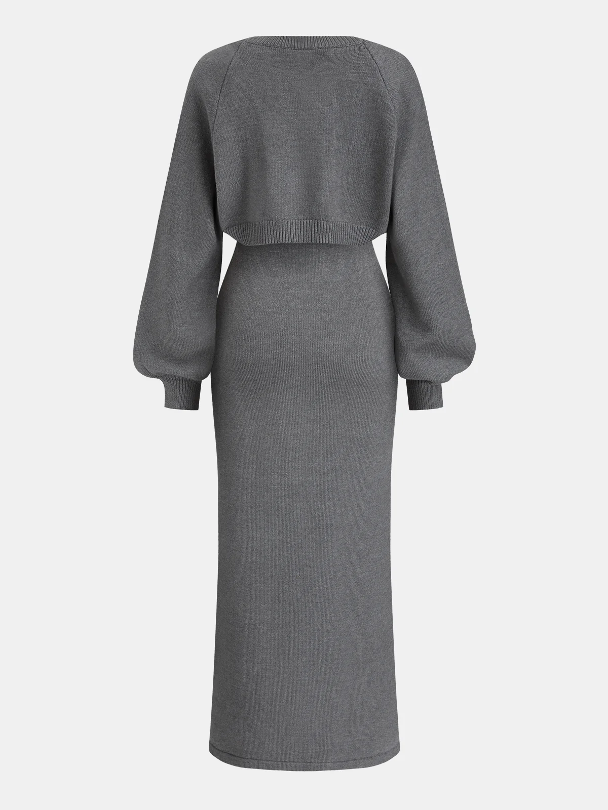 Layered Knit Maxi Dress Set with Balloon Sleeves - Image 2