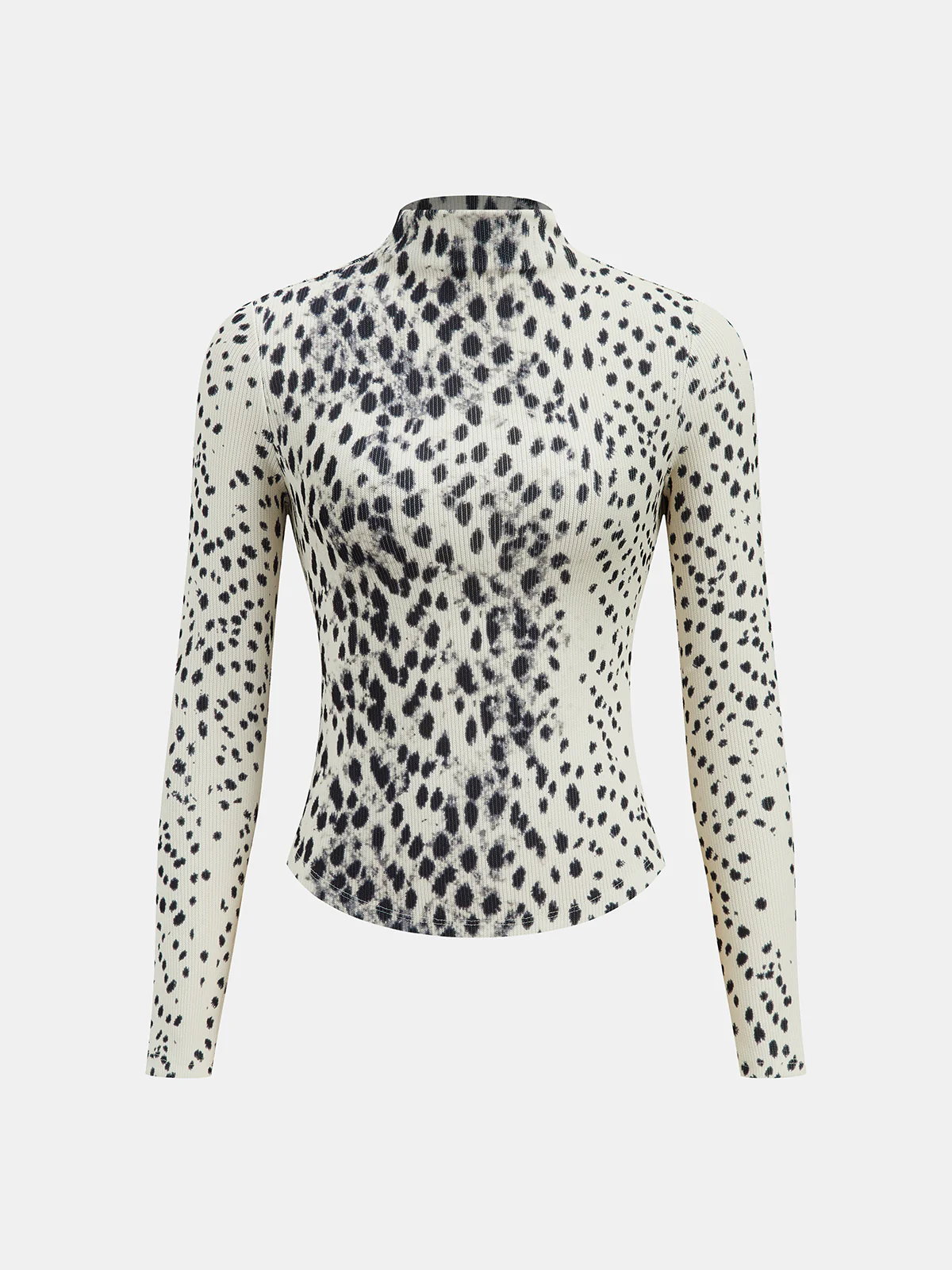 Leopard Print Ribbed Mock Neck Top - Image 2