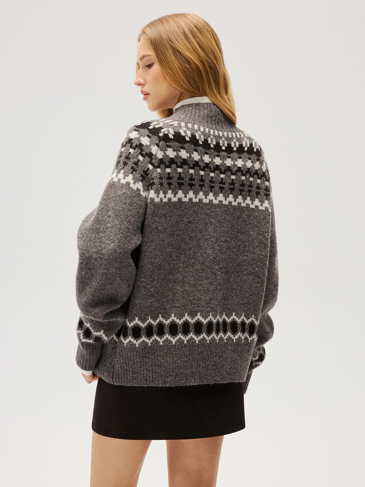 Loose Fair Isle Knit Button Front Cardigan - Image 6