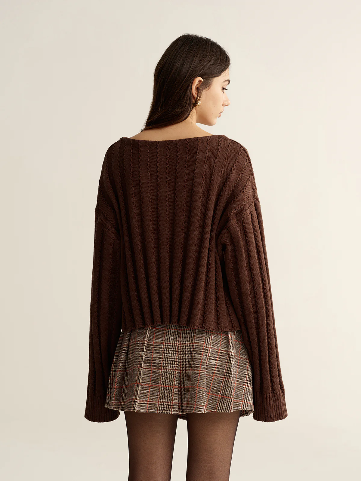 Loose V-Neck Textured Sweater - Image 6