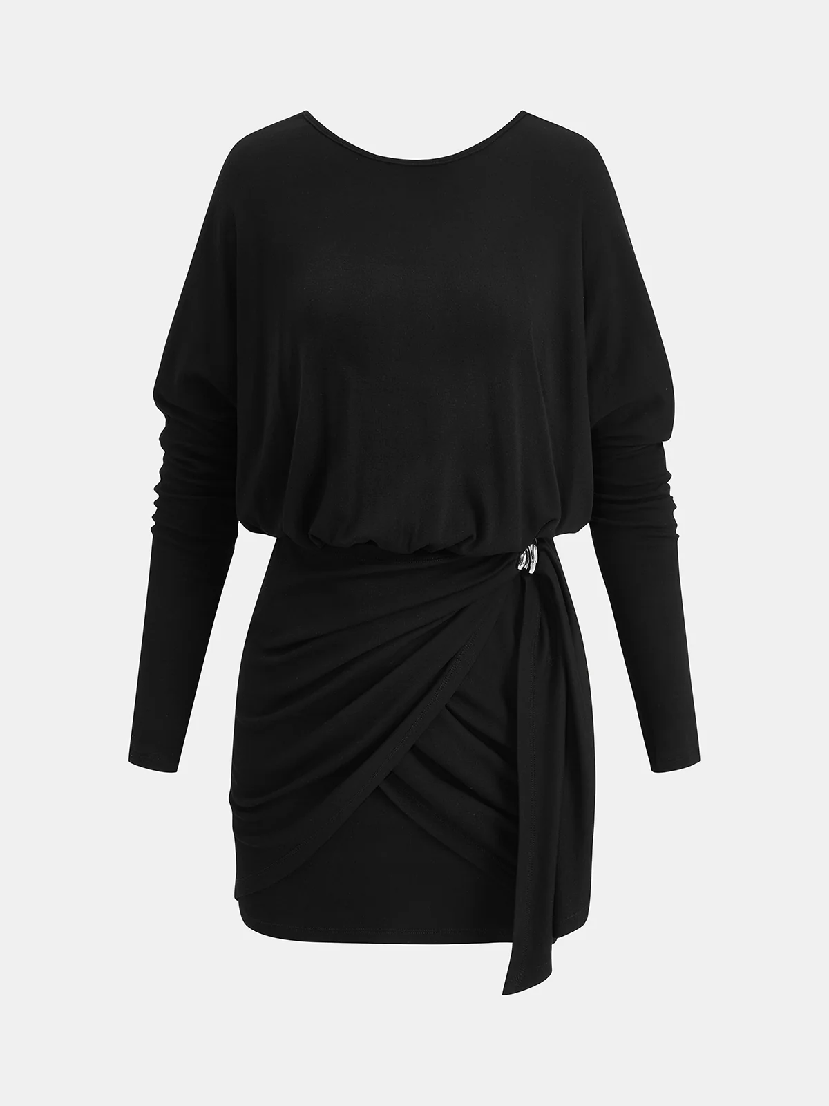 Metal Buckle Batwing Sleeve Ruched Mini Dress - Image 2