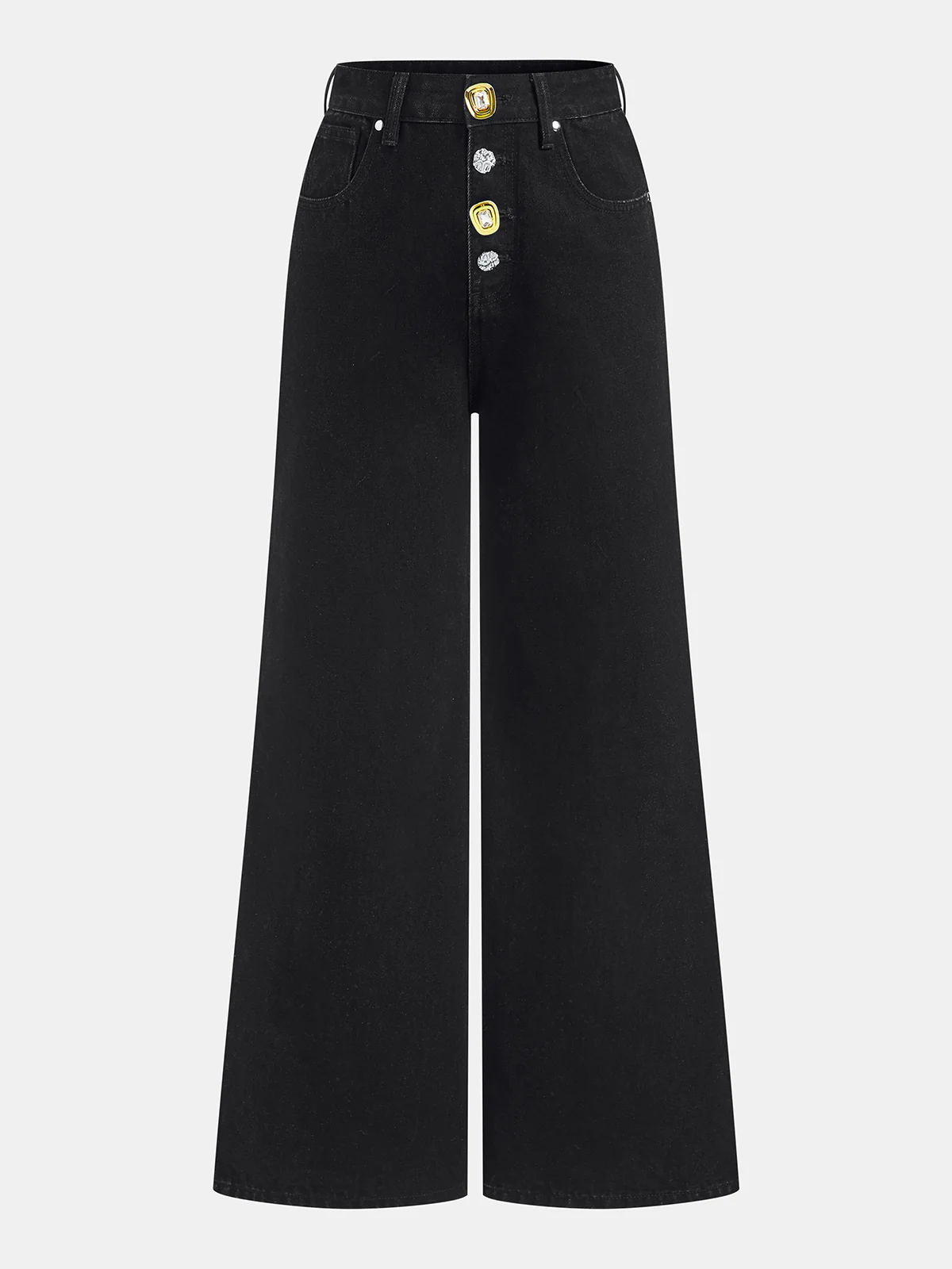 Metal Button-Detail Wide-Leg Jeans