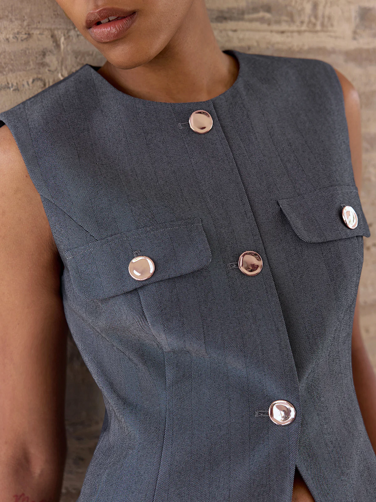 Metal Button Sleeveless Blazer Vest - Image 2
