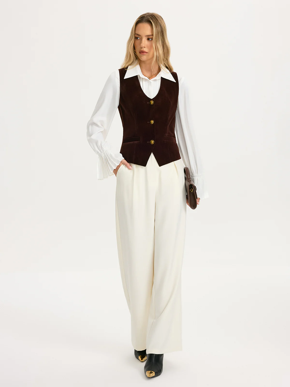 Metal Button Velvet Sleeveless Vest - Image 5