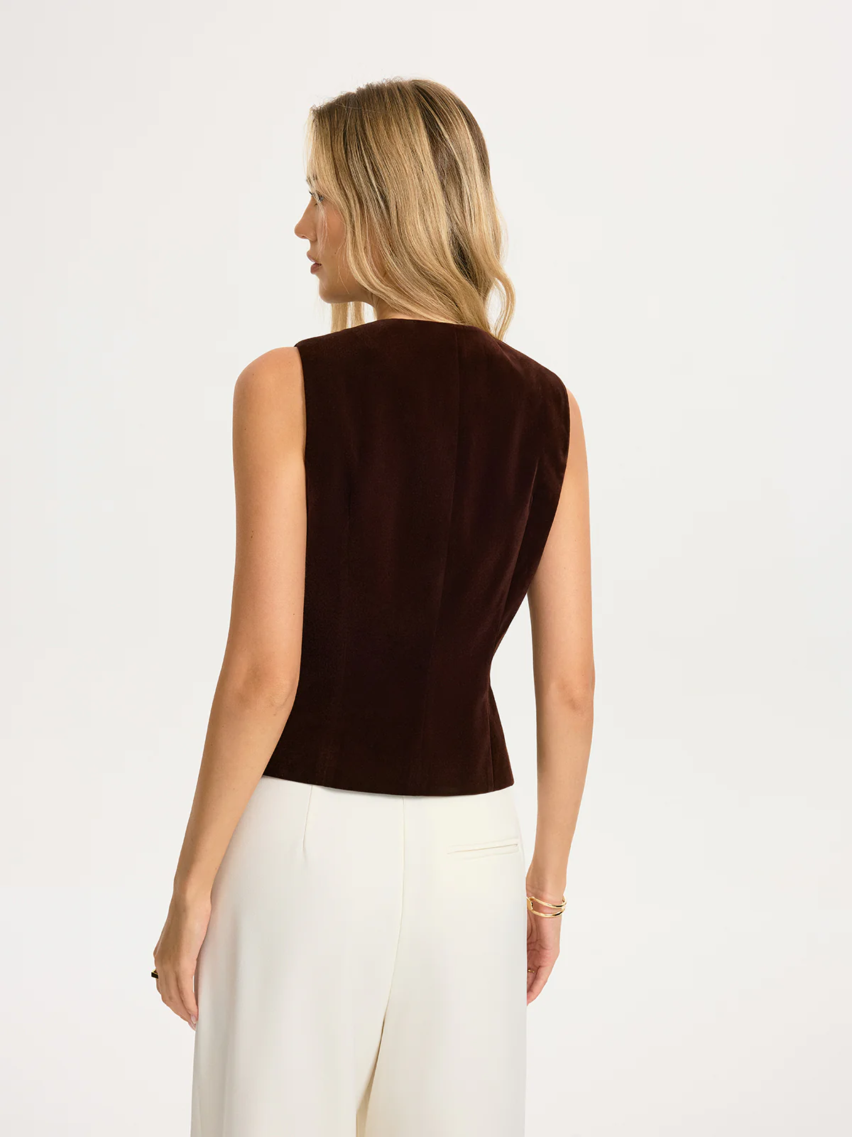 Metal Button Velvet Sleeveless Vest - Image 6